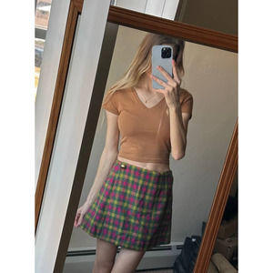 Vintage Y2K B2000 Plaid Wool Mini Skirt